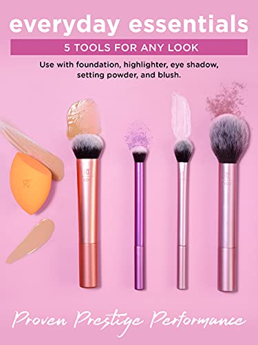 Real Techniques Makeup Brush Set with Blender Sponge-Set Of 5 Real Techniques Makeup Brush Set with Blender Sponge-Set Of 5